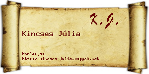 Kincses Júlia névjegykártya